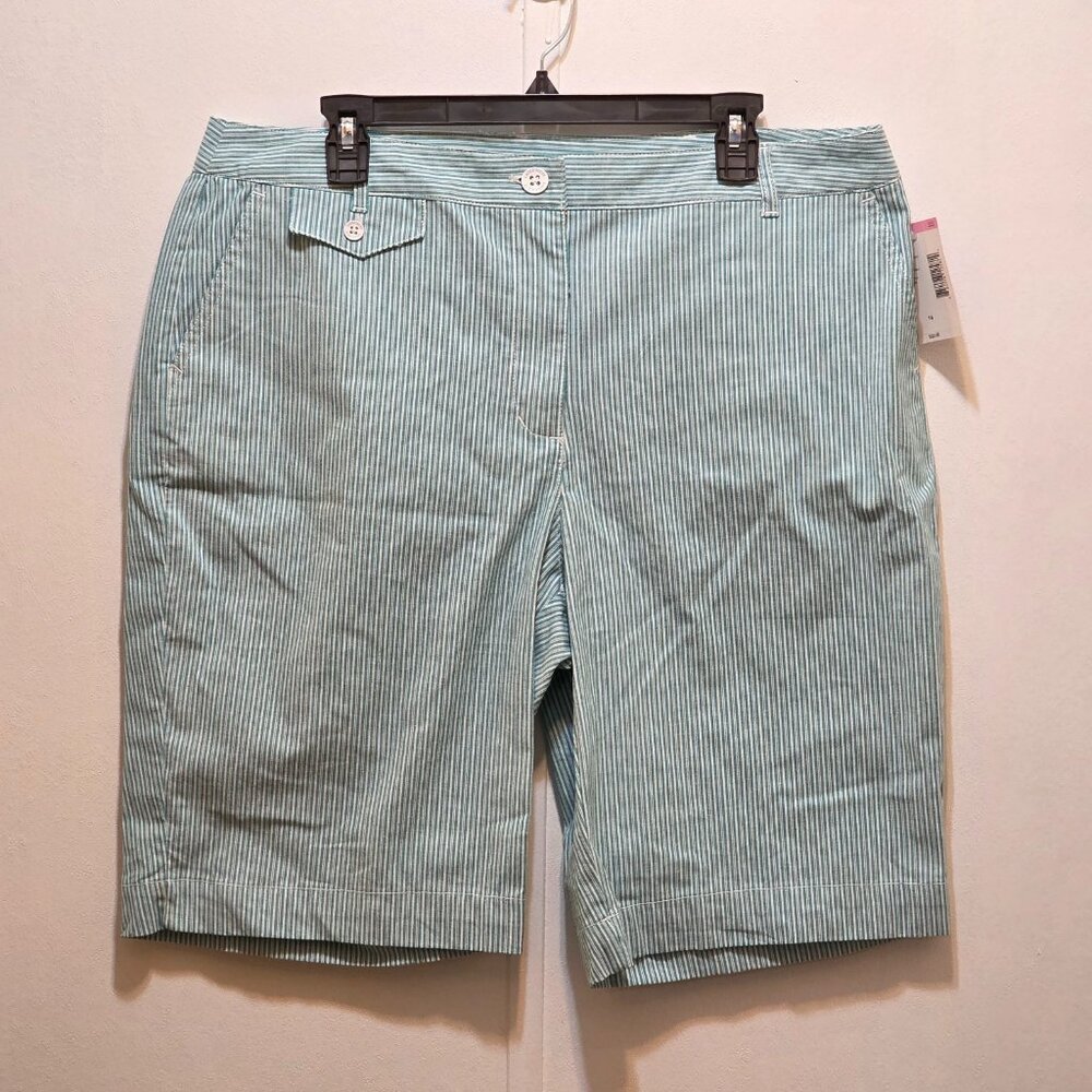 Laura Scott Turquoise & White Striped Bermuda Shorts Womens Size 14 New